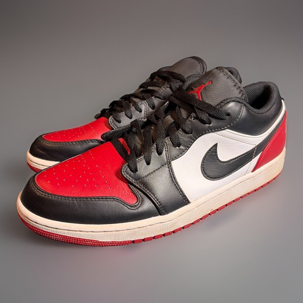 Air Jordan 1 Low Bred Toe Black/Red-White 553558-161 Men's Size 11.5